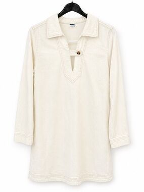 Women's Cream V-Neck Tunic Top with Button Detail